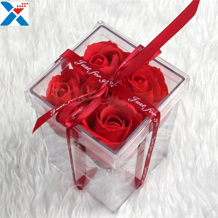 Flower Packing Clear Acrylic Box Display Cases Organizer Rose Gift Box With Cover