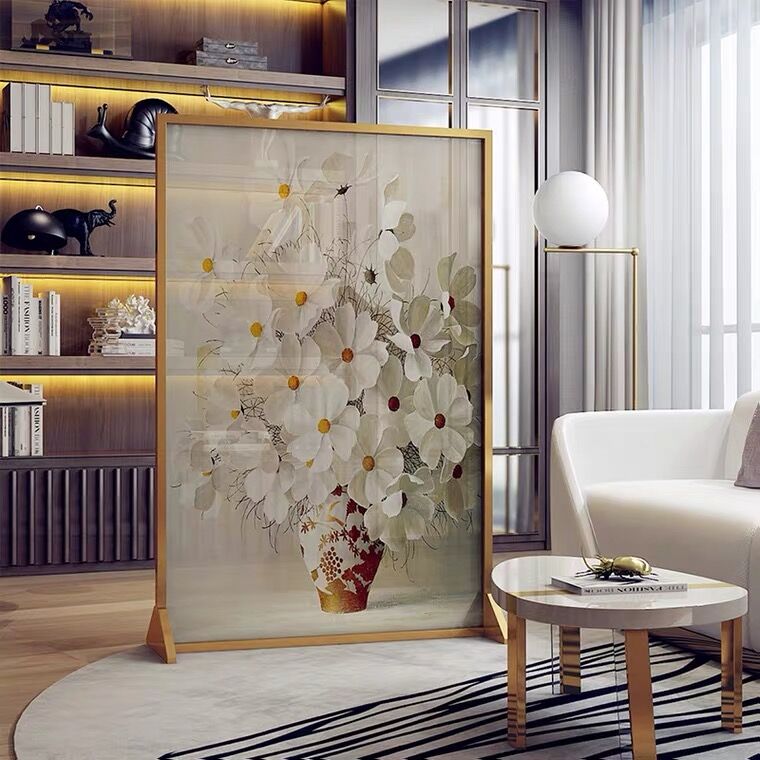 Mobile Room Divider Stainless Steel Brushed Semi Transparent Partition