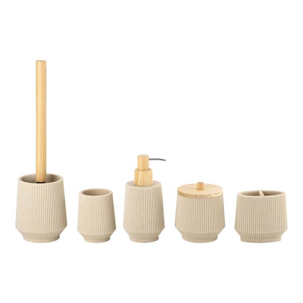 Wooden Pump Head Sand Stone Bath Accessories Sets with Round Shape and Ribbed