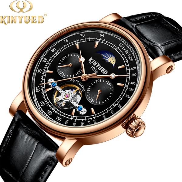 Buy cheap KINYUED big flywheel watch male waterproof business men's automatic mechanical watch from wholesalers
