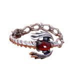 Handmade Sterling Silver Chain Link Phoenixes Synthetic Garnet Charm Women