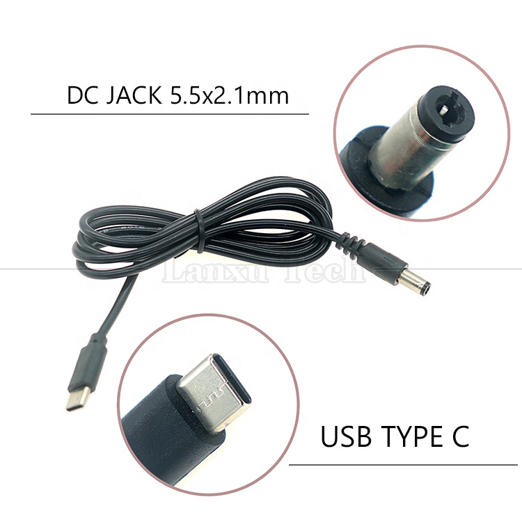 PD Charging 3A 9V 12V 15V 20V USB Type C to DC 5.5x2.1mm Jack Adapter Converter Cable for Wifi Router Modem Projector Camera