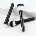 Private Label Oval Makeup Brush Set Wooden Handle Aluminum Black