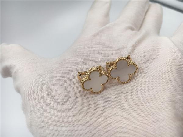 Buy cheap Vintage Alhambra 18K Gold Earrings With White Mother Of Pearl / Clover Leaf Shape from wholesalers