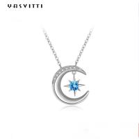 Buy cheap 0.69ft 2g Moon Star Pendant Necklace Trendy Topaz Solid Silver Heart Necklace product