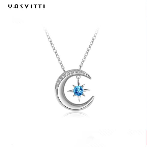 Buy cheap 0.69ft 2g Moon Star Pendant Necklace Trendy Topaz Solid Silver Heart Necklace from wholesalers