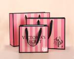 Pink Striped Pantone CMYK Cosmetic Paper Bags For Return Gifts