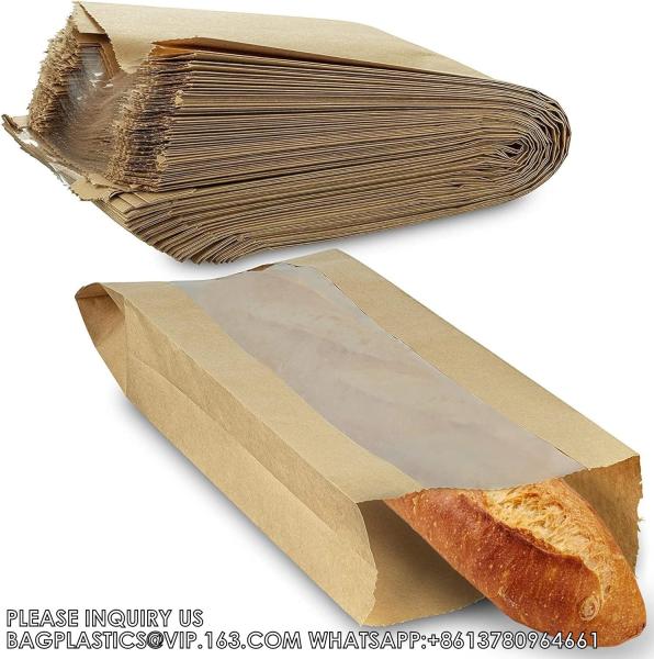 Buy cheap Paper Bread Bags - Kraft Brown Bakery Bags With Window Breathable Bread bags for Homemade Bread Gift Giving from wholesalers