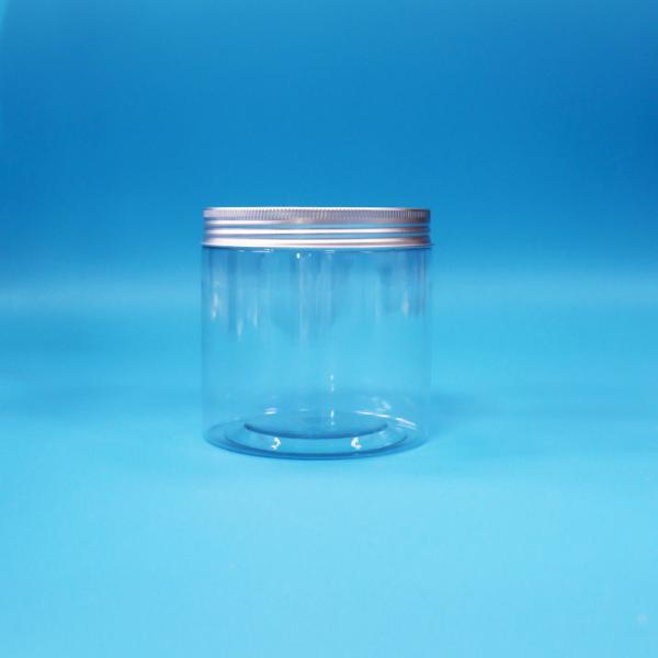 Buy cheap Round Wide Mouth Cylinder Shape Clear PET Plastic Cookies Jar Aluminum Screw Cap from wholesalers