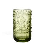 Hot Sale Green Color Glassware Vintage Pattern Embossed High Clear Glass Goblets