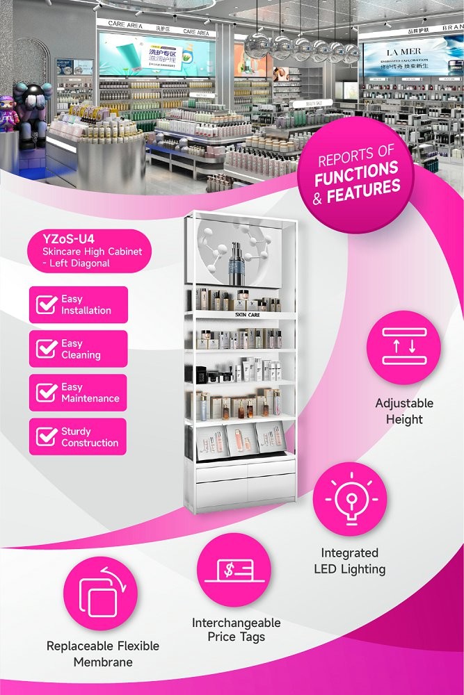 YZoS-U4 900*60*540 Full-Edge Light Box Skincare Display Cabinet with Top Hinges