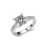 Sterling Silver Princess Cut Clear Cubic Zirconia Engagement Ring for Women