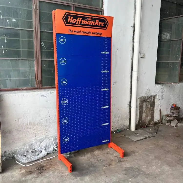 Xingye Factory Custom Size Color metal supermarket shelf perforated back plate display rack