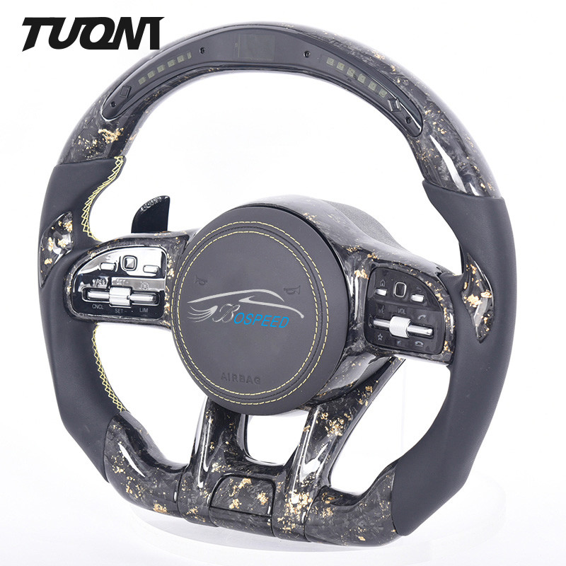 Custom Led Gold Foil Pattern Mercedes Benz Steering Wheel Forged Carbon Fiber