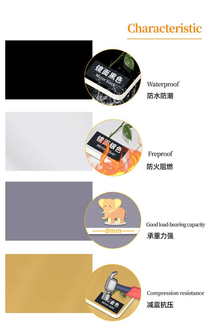 Hotel Light Luxury PET Decorative Bamboo Charcoal Wood Veneer Mirror Wall Panel