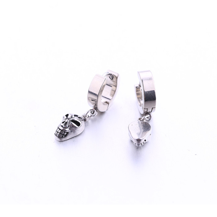 Wholesale cool earrings stainless steel body piercing jewelry skull huggie earrings