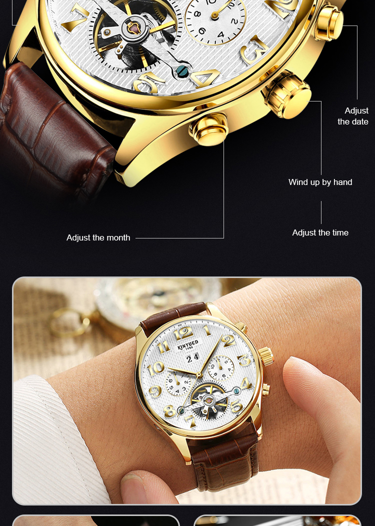 KINYUED New Wrist Sport Watch Waterproof Tourbillon Skeleton Watch Watches Men Luxury Brand Automatic Top