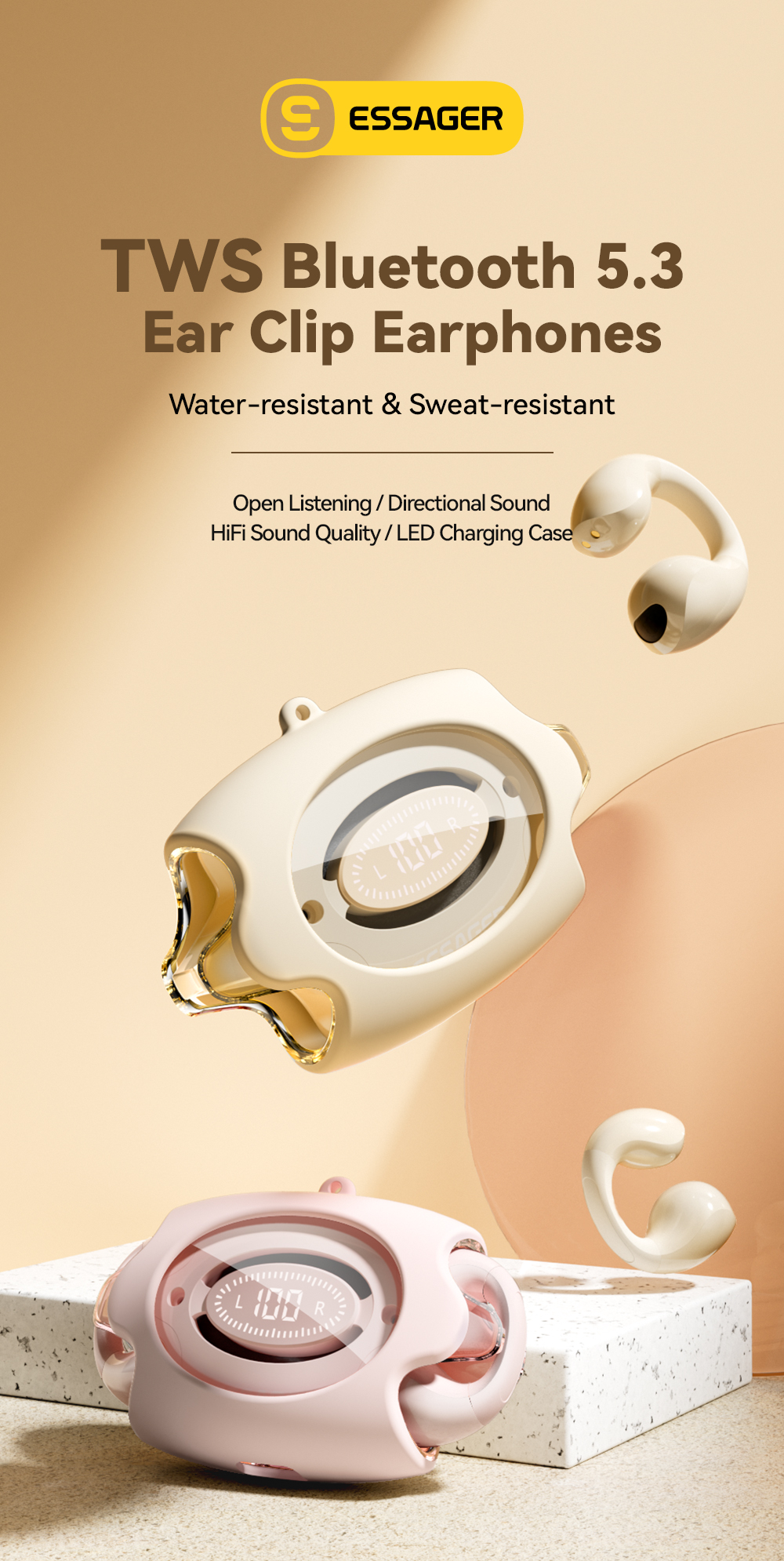 ABS PC TWS BT 5.3 Wireless Earbuds Waterproof Sweat Resistant