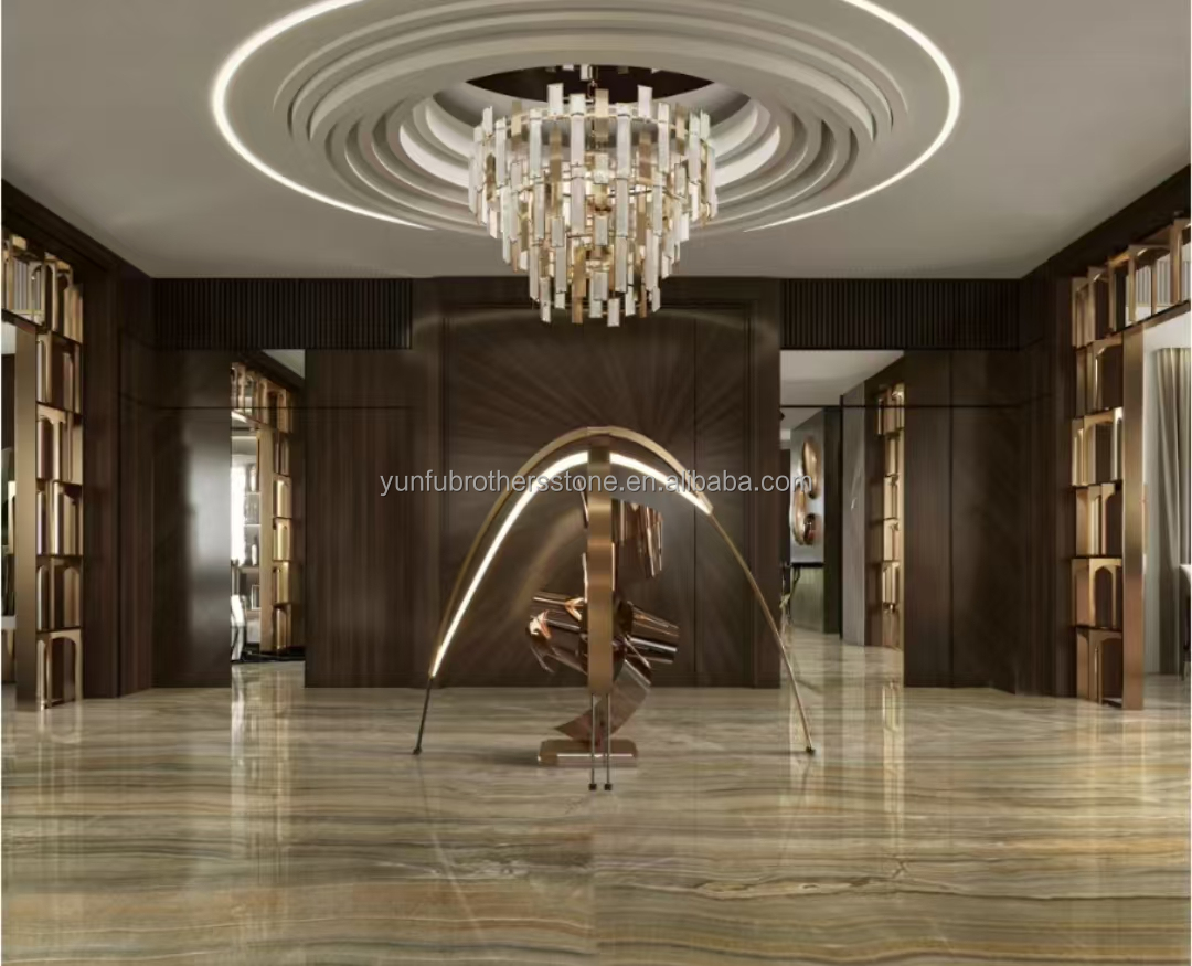 Hotel Bathroom Wall Panel and Vanity Basin with Sink Made of Natural Stone Onyx Marble