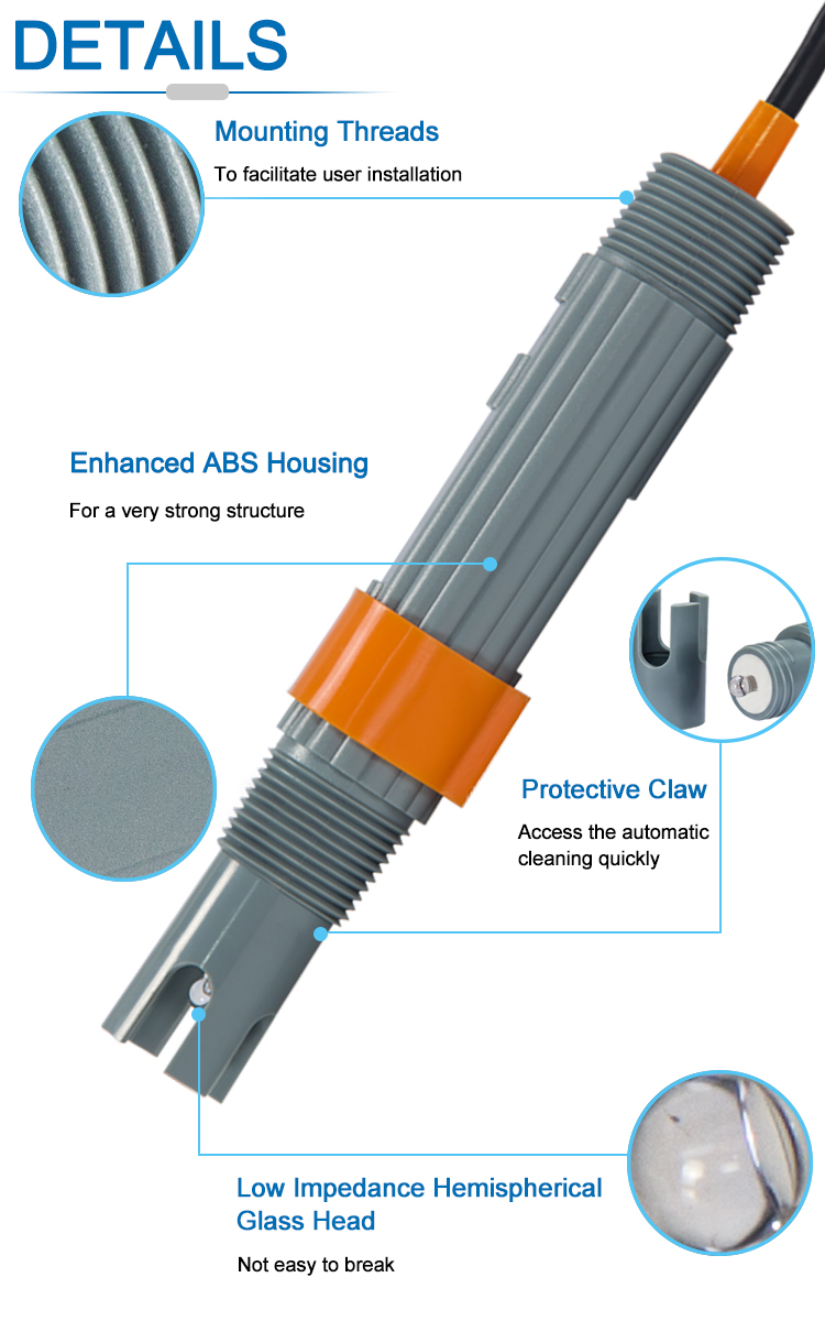 1 Inch NTP PH Electrode With Self Cleaning Connector For Industrial Water