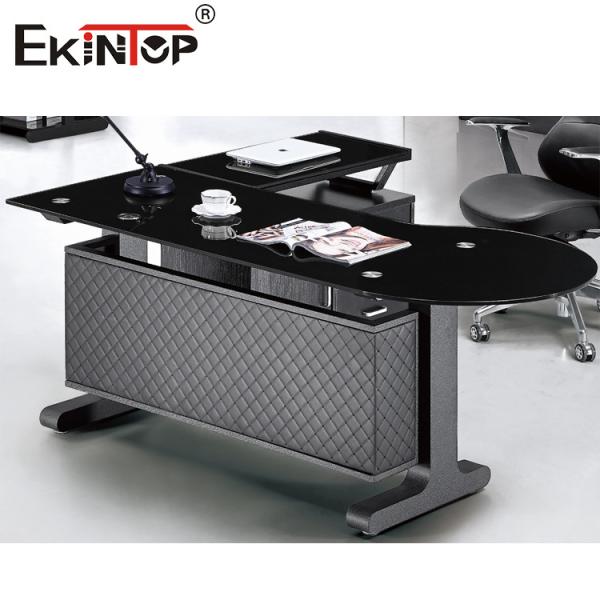 Buy cheap Black L Shaped Leather Glass Desk Commercial Office Building Furniture from wholesalers