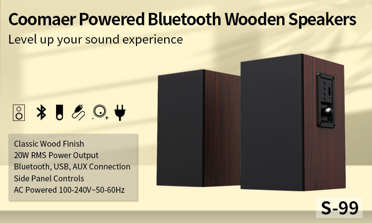 20W Bluetooth Aux RCA 2.0 Bookshelf Speakers For PC AC220V 50Hz