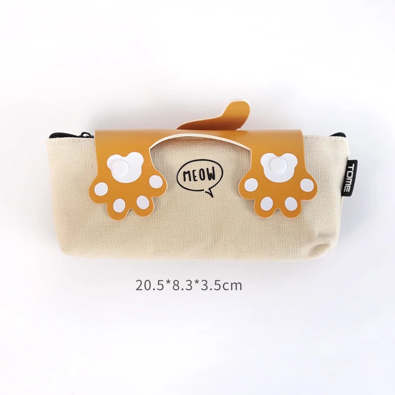 Zippered Canvas Pencil Bag in Adorable Cartoon Cat Print for Personalized Stationery