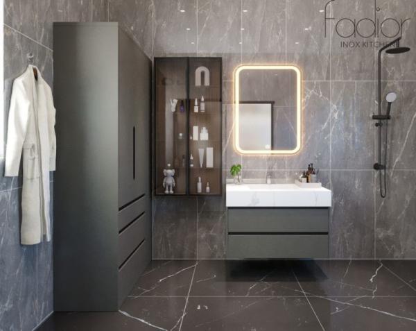 Contemporary Gray Finish Stainless Steel Bathroom Vanity Cabinet With Multiple