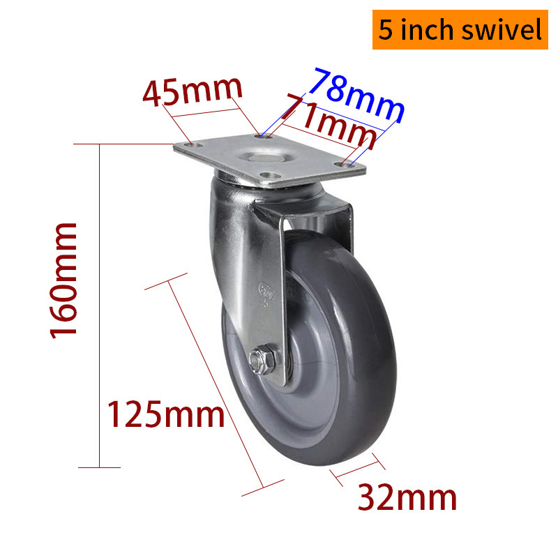 EDL Medium Duty 5inch 150kg Plate TPU Caster by Rigid, Swivel and Brake type