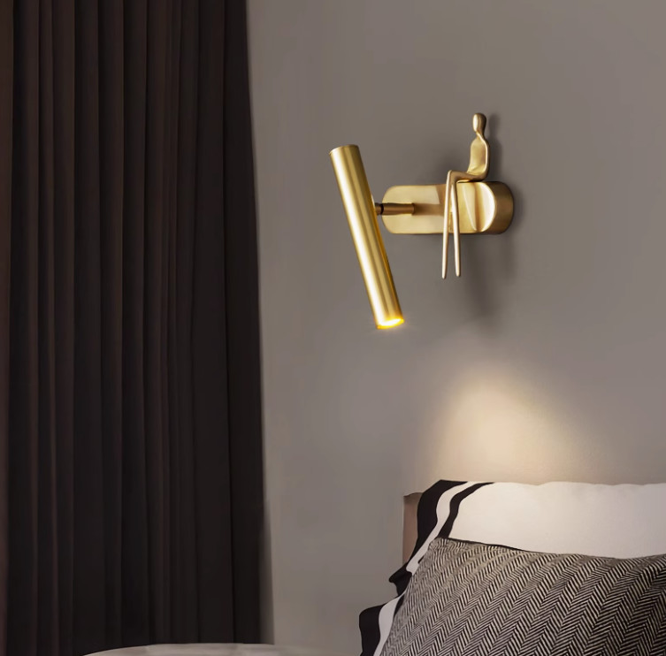 All-copper wall lamp simple bedside lamp background wall spotlight character art light luxury rotating wall lamp creative aisle lamp
