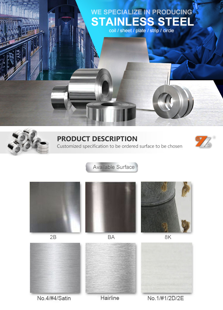 Acero inoxidable Precio Placas Laminas aisi sus 201 304 316l 304l 430 439 441 409 stainless steel coil price half hard 2B BA