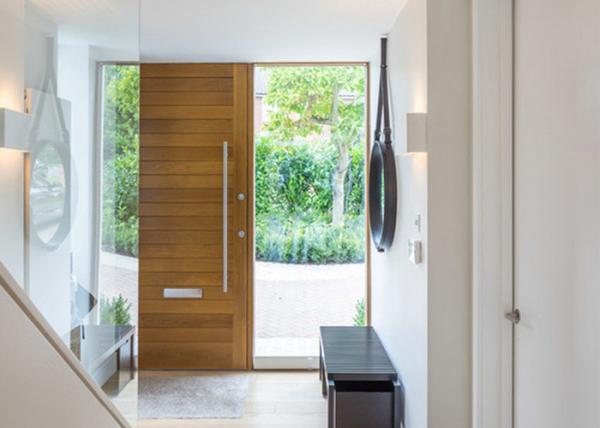 Buy cheap Double Swing Outdoor Solid Wood Door With Tempered Clear Glass Inserts from wholesalers