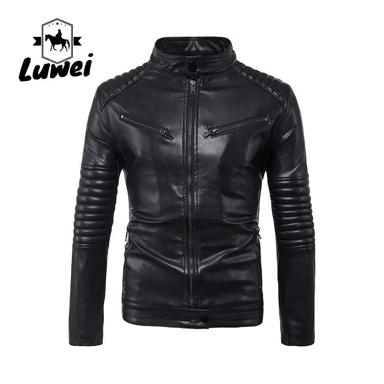Oem Custom Logo Oversize Waterproof Blouson Utility Motorcycle Coat Pu Leather Stand Collar Men Jackets
