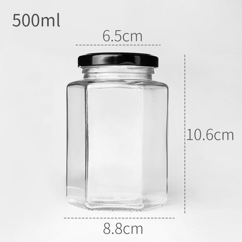 Custom Color Glass Hexagonal Jar For Cream Honey 45ml 180ml 500ml 700ml