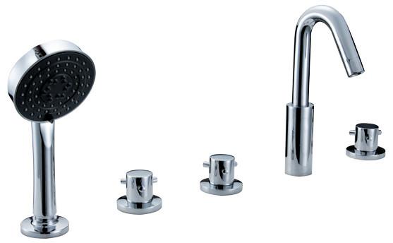 Buy cheap Modern Brass Deck Mount Tub Faucet with Five Holes , 3 Handle Floor Concealed Bathtub Mixer Taps from wholesalers