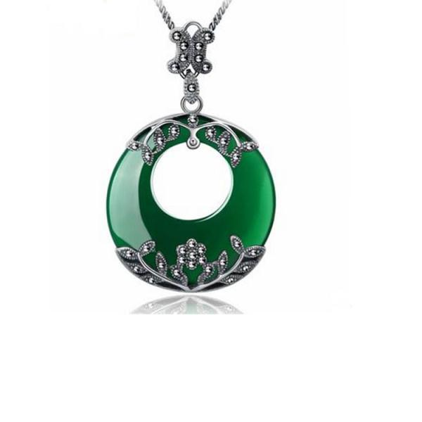 Buy cheap Thai Silver Green Agate Pendant Necklace Marcasite Retro Jewelry(N11061GREEN) from wholesalers