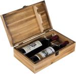 Torched Double Bottle Wooden Wine Box Top Handle Hinged Lid Carrier