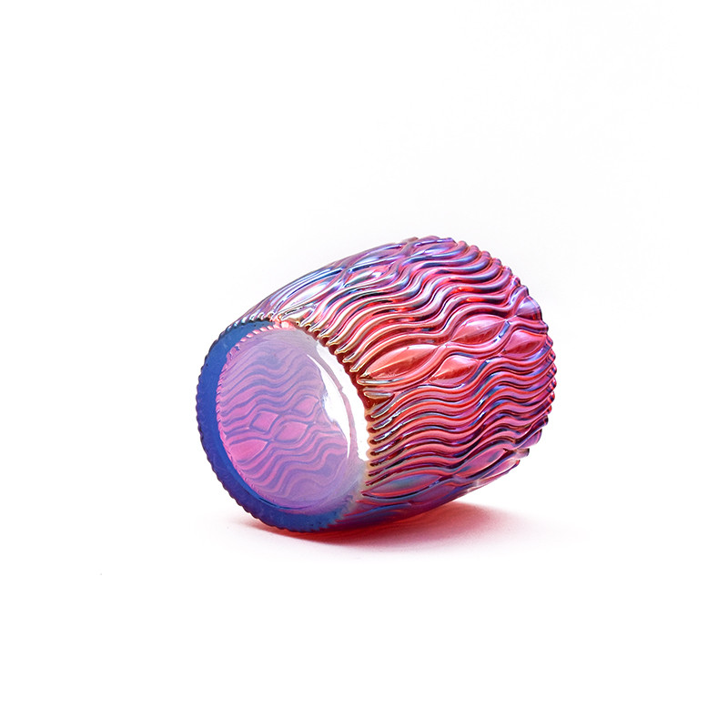 Handmade Hot Pink Purple Striped Glass Candle Cup With Aluminum Cap