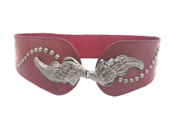 Buy cheap Vintage Stretch Wide Waist Belt Red Color Metal Wing Buckle / Women Dress Waistband from wholesalers