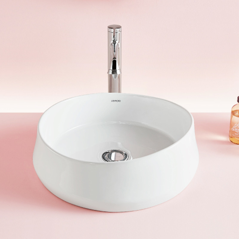 Art Vanity Counter Top Basin Round Shape White Glazed Color
