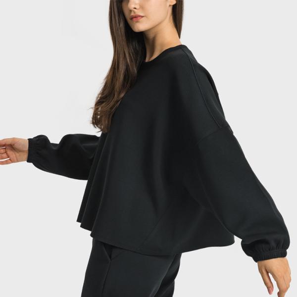 Buy cheap Women Crewneck Long Sleeve Casual Tops Workout Black Hoodies Pullover from wholesalers