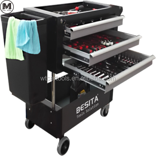 Convenient Trolley Tool Set for Workshop Car Maintenance 3 Drawers 1 Included