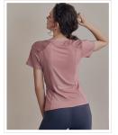 OEM ODM Ladies Sports Wear Pink Mesh Splice Womens Exercise T Shirt