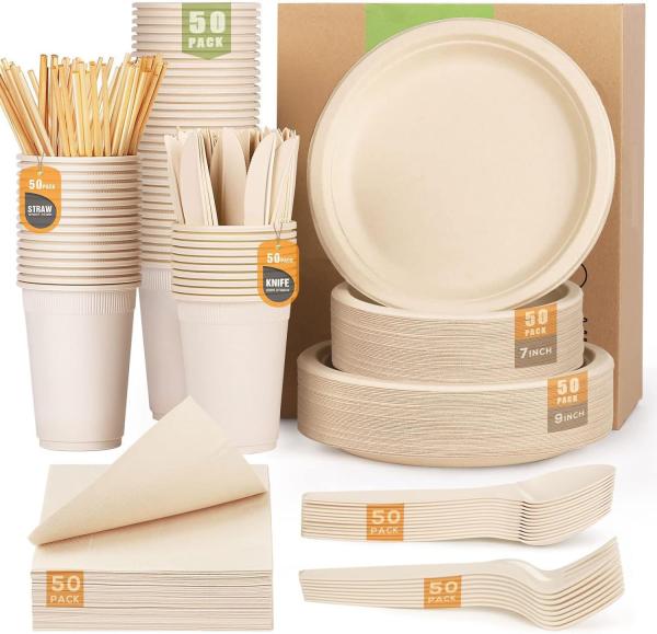 100% biodegradable Paper Tableware Sugarcane Bagasse Disposable Plates Sets