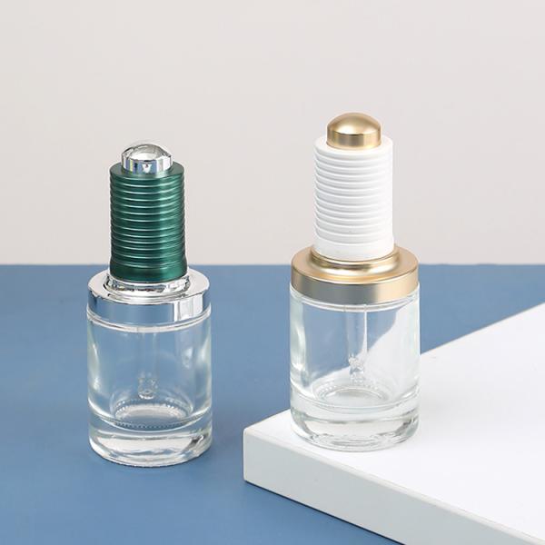Buy cheap 30-50ml Round Clear Dropper Glass Skin Care Oil Bottle with White Push Dropper Assembled Dropper from wholesalers