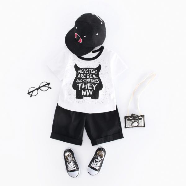 Buy cheap 8 Year Boy Summer Black And White Shirt 100cm Short Sleeved Little Monster from wholesalers