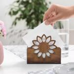 New Creative Sunflower Carved Solid Wood Napkin Holder Stylish Wooden Tissue