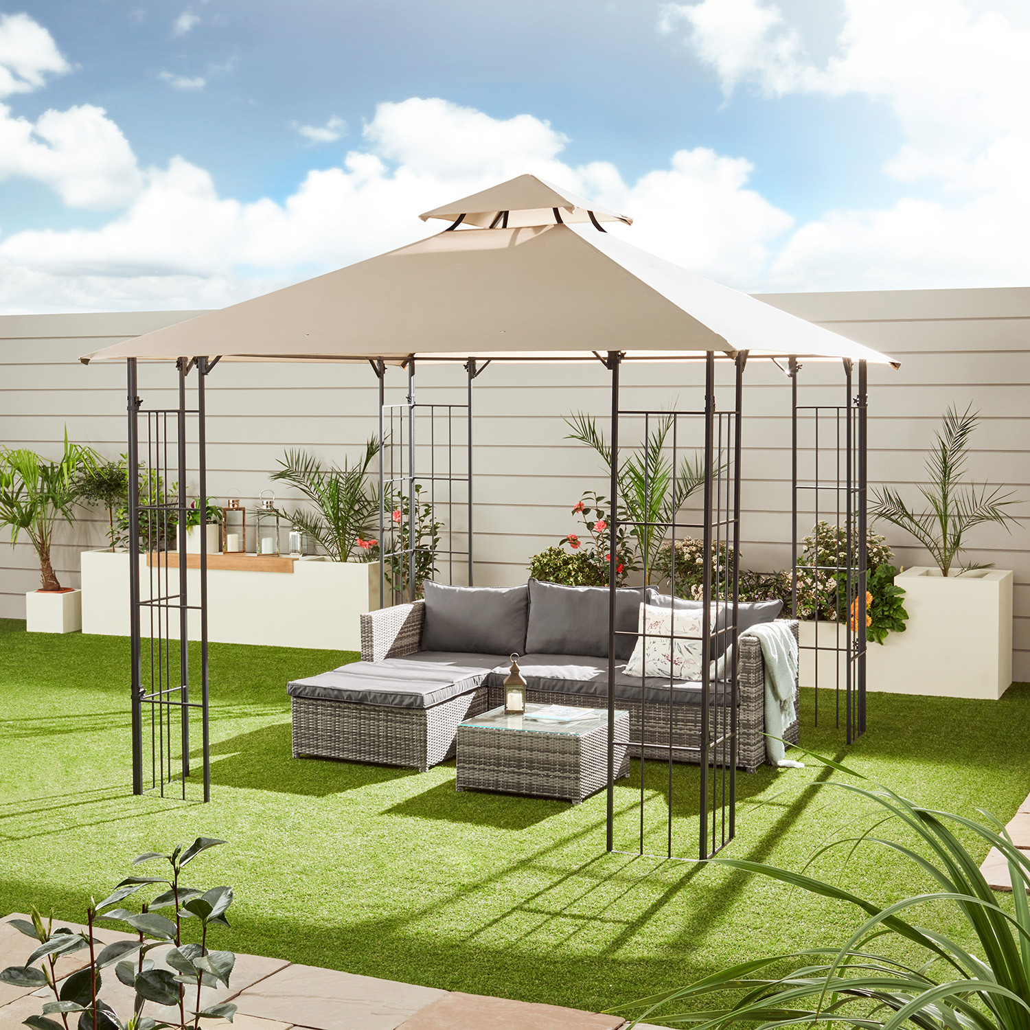 Polyester Fabric D300 x W300 x H280cm Grill Gazebo Replacement Canopy for Patio Shelter