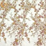 3D Beaded Sequined Embroidery Lace Fabric Gold Thread Sewing Pattern