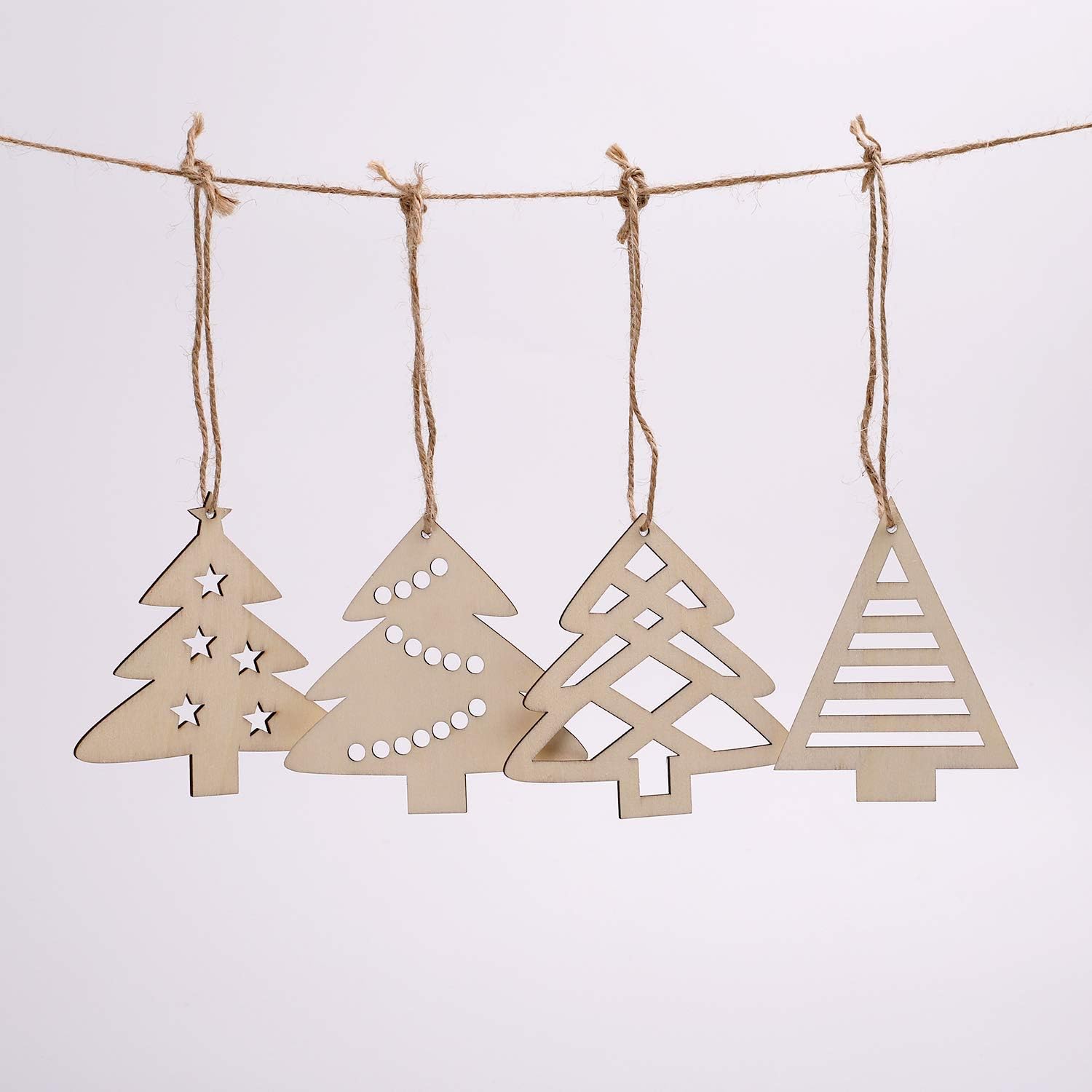 Wooden Christmas Tree Shaped Ornaments, Unfinished Wooden Cutouts Embellishments Hanging Ornament for Christmas Decorations